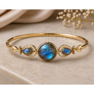Natural Labradorite Gemstone Brass <b>Gold</b> Plated Bangle <b>Adjustable</b> Handmade Designer <b>Bracelet</b> for Women Wholesale - Product Image 1