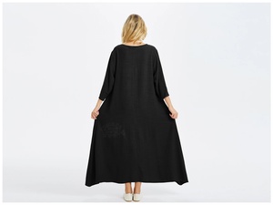 Robe midi vintage 100% coton, manches cloche, taille haute, douce, avec poches, printemps été automne, grande taille pour femmes - Product Image 3
