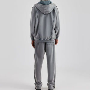 Ensemble deux pièces pour homme, personnalisé en usine, hiver, à capuche, délavé à l'acide, 100 % coton, bords bruts, tenue streetwear - Product Image 2