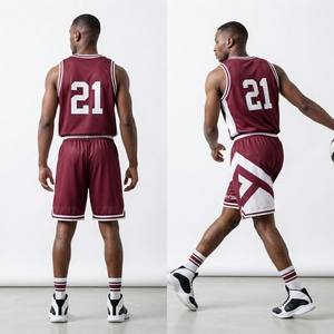 Ensemble short et maillot de basket personnalisé bordeaux et blanc, uniforme d'équipe graphique, vêtements de sport par sublimation, maille respirante, OEM ODM - Product Image 3