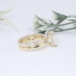 Yellow Gold Emerald Cut Lab Grown Diamond Engagement <b>Ring</b> <b>Set</b> Classic Solitaire Channel Eternity <b>Wedding</b> Band Fine Jewelry <b>Women</b> - Product Image 3