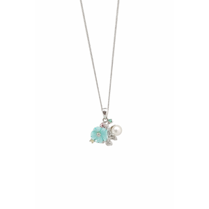 Collier pendentif élégant avec perle d'eau douce florale et zircon cubique bleu, design raffiné - Product Image 1