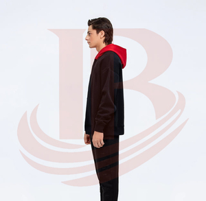 Mens Black Hooded Sweatshirt Oversized Fit Cotton French Terry Pullover with Kangaroo Pocket Casual Long Sleeve Autumn Wear - Product Image 4