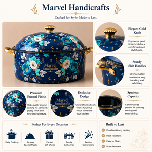 Casserole décorative en émail floral Marvel Handicrafts avec couvercle et poignées dorées – Ustensile de cuisine haut de gamme pour la cuisine, la salle à manger ou comme cadeau - Product Image 5