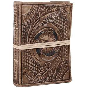 สมุดบันทึกหนังวินเทจทำมือ - สมุดบันทึกเดินทางแบบปั๊มลาย กระดาษขอบหยัก 100 แผ่น ปกแข็ง สำหรับงานเขียนพู่กันและเป็นของขวัญ - Product Image 1