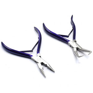 Juego de 2 Pinzas para Extensiones de Cabello con Mango Azul, Punta Recta y Gancho, Herramienta para Colocar y Retirar Anillas Micro, para Salón de Belleza - Product Image 1