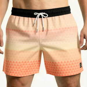 Bañadores de hombre con estampado de triángulos naranja degradados, de secado rápido, cintura media, con cordón, estilo casual, 100% poliéster, tejido de punto. - Product Image 1