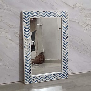 Contemporary Rectangular Bone Inlay Wedding Wall Mirror Blue White Chevron <b>Frame</b> Decorative Glass Design Modern Home Interior - Product Image 6