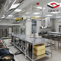 Équipement de cuisine commerciale GRACE, fabrication en acier inoxydable clé en main, conception, fourniture et service d'installation