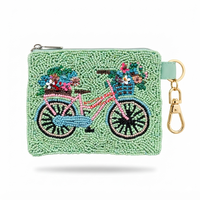 Pochette à fermeture éclair miniature avec sangle amovible à fleurs perlées faites à la main, porte-monnaie avec porte-clés, style bohème, portefeuille de voyage unisexe
