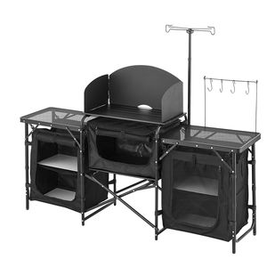 Tavolo da Cucina Portatile Moderno per Campeggio con 3 Armadietti, Stazione di Cottura in Alluminio con Borsa da Trasporto Staccabile per Auto e Campeggio - Product Image 1