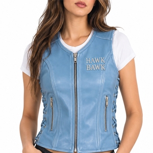 Chaleco Corto Casual sin Mangas de Cuero Genuino Transpirable y Resistente al Viento para Mujer, Tallas Grandes, con Colores Personalizados, Ropa Exterior de Otoño - Product Image 1