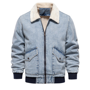 Autumn and Winter New Style <b>Men</b> Add <b>Velvet</b> Denim <b>Jacket</b> Casual Wash Denim <b>Jacket</b> - Product Image 1