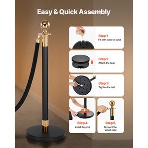 Equipo para Ferias Comerciales - Juego de 8 Postes de Acero Inoxidable Resistentes con 6 Cuerdas de Terciopelo Negro para Control de Multitudes - Product Image 5