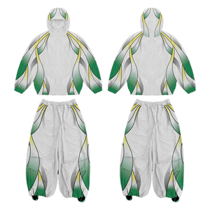 Ensemble de survêtement unisexe blanc, veste à capuche color block, pantalon à taille élastique, coupe ample, coupe-vent, tenue hip-hop - Product Image 2