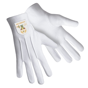 Gants en coton blancs du fabricant Past Potentate Shriners avec symbole brodé en or - Product Image 3