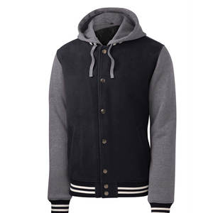 Veste de sport premium pour homme |   Manches contrastées en gris chiné noir uni |   Blouson bomber en toile imperméable et polaire, vêtement streetwear - Product Image 1