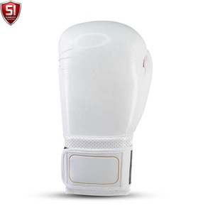 Gants de boxe blancs et roses en PU avec sangle de poignet réglable, équipement d'entraînement confortable - Product Image 3