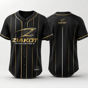 Ziakot เสื้อเจอร์ซีย์เบสบอลสำหรับผู้ชายสีดำทองลายขวางแขนสั้นระเหิดเข้ารูปปกติเสื้อผ้ากีฬาระบายอากาศได้ดี - Product Image 1