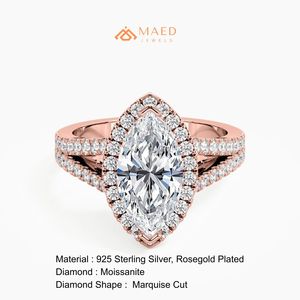 แหวนหมั้นหรูหราประดับเพชรโมอิสซาไนต์ทรงมาร์คีส์ชุบทองคำขาว 14K ของขวัญเครื่องประดับเจ้าสาวสำหรับผู้หญิง สไตล์กูจาราติ - Product Image 6