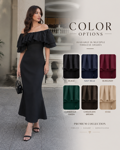 Robe de demoiselle d'honneur noire maxi, épaules dénudées, volants, sans manches, élégante, coupe sirène/trompette, respirante, longue, pour soirée formelle - Product Image 2