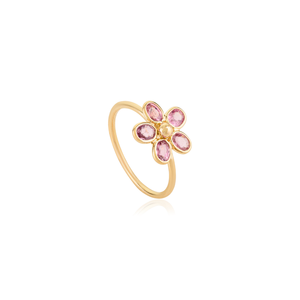 Bague en or jaune 14 carats pur, forme fleur de saphir rose, design élégant et personnalisé, vente en gros, bijoux empilables de qualité supérieure, fabricant - Product Image 3
