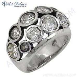 Art Palace 925 <b>Silver</b> Cluster <b>Ring</b> With Round Crystal Rhinestones Bezel Setting Classic Style Unisex Jewelry - Product Image 3