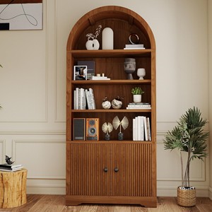 Armoire bibliothèque cintrée en bois de Sheesham sculptée à la main, vente en gros Inde - Product Image 1