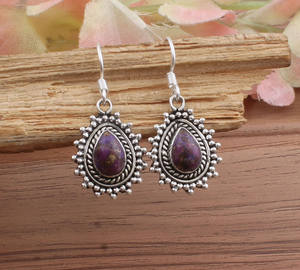 Boucles d'oreilles en argent sterling 925 avec pierre précieuse en cuivre violet naturel, serti clos en forme de goutte d'eau, faites à la main, de luxe, pour femmes, cadeau de mariage ou de fête - Product Image 1