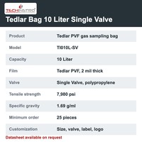 Sac d'échantillonnage de gaz TECHINSTRO Tedlar 10 litres avec valve unique en film PVF, étanche pour l'échantillonnage d'air, de COV et de gaz du sol