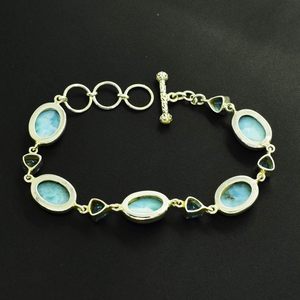 Nouveauté : Bracelet en argent sterling 925 avec larimar et topaze bleue, serti de maillons, classique, pour femme, à porter au quotidien, bijoux fins - Product Image 4