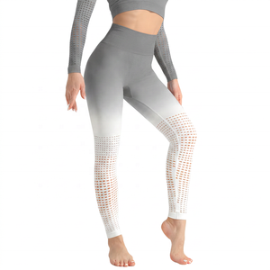 Leggings de yoga taille haute pour femme, couleur unie, longueur intégrale, en maille respirante, Spandex et Polyester, avec design ajouré - Product Image 4