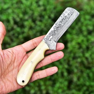 Cuchillo de caza UA Supplies de acero de Damasco con espiga recta, mango de hueso de camello y patrón de gota de lluvia, estilo vaquero occidental para camping - Product Image 3