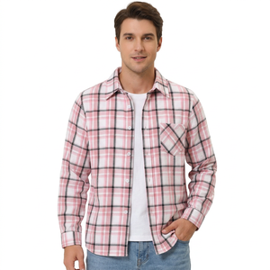 <b>Men's</b> <b>Pink</b> Floral Knitted Zipper Mandarin Collar <b>Long</b> <b>Sleeve</b> Casual <b>Shirt</b> 100% Cotton Anti-Wrinkle Anti-Pilling Spring ODM - Product Image 1