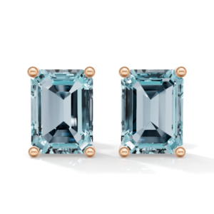 Aquamarine Emerald Cut <b>Stud</b> <b>Earrings</b> 925 Sterling Silver <b>Rose</b> <b>Gold</b> Plated IGI Certified Luxury Engagement Women Gift - Product Image 1
