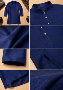Custom Men Royal Blue Dupion Silk Kurta Mandarin Collar Ethnic <b>Top</b> High Quality <b>Indian</b> Festive Party Wear Shirt Bulk - Product Image 6