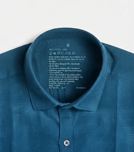 Chemise en lin unie à manches longues pour homme Enovate, tissu tissé respirant décontracté d'été, 200g, vert sarcelle - Product Image 5
