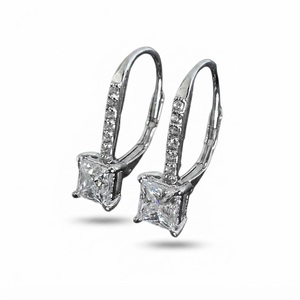Modernos pendientes de diamante cultivado en laboratorio de 0.6ct VVS1, corte princesa, color EF, VS1, oro rosa de 14K, con cierre de palanca chapado en oro blanco S925. - Product Image 3