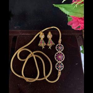 Buttaboma 18K Gold Plated Zircon <b>Bridal</b> Earring and Chain <b>Jewelry</b> <b>Set</b> - Product Image 1