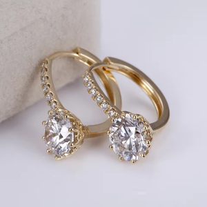 Women's 18K Solid Gold <b>Earrings</b> with Brilliant Cut Lab Grown <b>Diamonds</b> 1.7 Carat IGI Certified Classic Signet Style Everyday Wear - Product Image 1