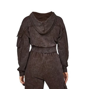 Conjunto Deportivo para Mujer con Logotipo Personalizado al Mejor Precio, Estilo Desgastado, Lavado Ácido, Sudadera con Cremallera Vintage, Conjunto Deportivo Personalizable 2026 - Product Image 6