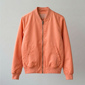 Blouson bomber corail pour homme, coupe classique, col rabattu, fermeture éclair, couleur unie, style décontracté, vêtement d'automne - Product Image 1