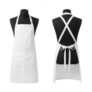 Delantal clásico blanco con tirantes cruzados en la espalda y bolsillos para cocinar, uso diario, tejido de algodón, lavable a máquina. - Product Image 1