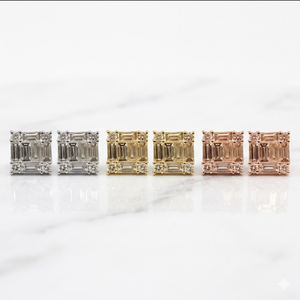 รับประกันทองคำขาว18K เครื่องประดับเพชรธรรมชาติคุณภาพสูงต่างหูพวงบาแกตต์ทรงสี่เหลี่ยมสตั๊ดสำหรับผู้หญิง - Product Image 6