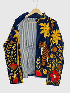 Hand Embroidered Safari Jacket Animal Pattern Full Sleeve Stand Collar Women'<b>s</b> Plus Size Spring Style - Product Image 3