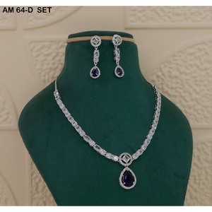 MIJ Luxury American Diamond Necklace Set with CZ Stones Silver Plated <b>Bridal</b> Jewelry Set Silver Plated Alloy Fashion Necklaces - Product Image 2