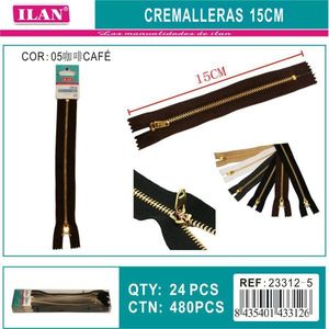Cerniera Ilan 15 cm colore marrone con denti in metallo per abbigliamento e borse - Product Image 3