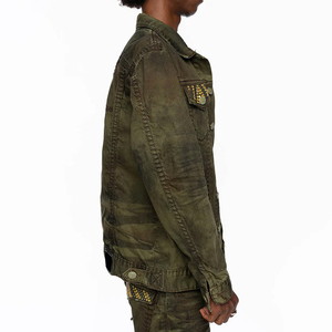 Wholesale High Street Style Custom High Quality Men's Denim <b>Jacket</b> Outdoor Waterproof Breathable Men's Denim <b>Rhinestone</b> <b>Jacket</b> - Product Image 3