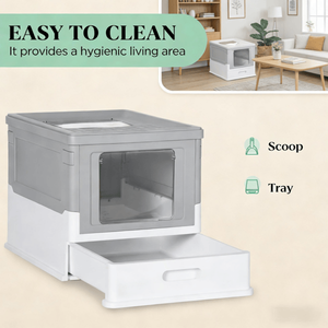 Stainless Steel <b>Cat</b> Litter <b>Box</b> with Enclosure Accessory for Feline Hygiene - Product Image 4