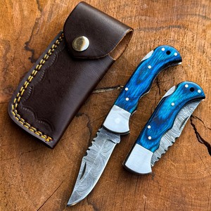 Outdoor Hunting Camping Knife Bulk Wholesale Factory Direct Handmade Damascus Steel Folding Pocket Knife Razor Sharp Back <b>Lock</b> - Product Image 1